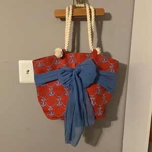 Mud PieStylish Red and Blue Tote Bag Anchors Rope Handle